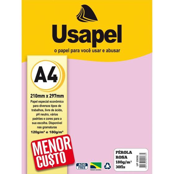 Imagem de Papel A4 Perolado Usapel Rosa 180G