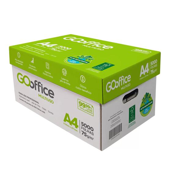 Papel A4 Sulfite 75 g Caixa com 10 resmas 5000 folhas Go Office Menor preço em Papel A4 Sulfite 75 g Caixa com 10 resmas 5000 folhas Go Office