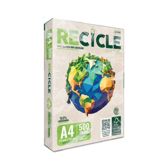 Imagem de Papel A4 Sulfite Offset Recycle 75g Jandaia Resma 500 Folhas