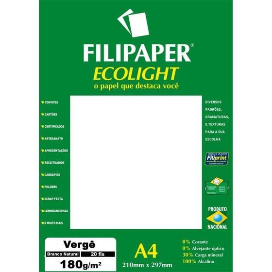 Imagem de Papel A4 Vergê Branco Ecolight 180G - Caixa com 20 Unidades