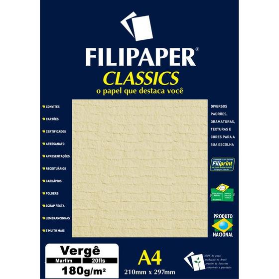 Imagem de Papel A4 Vergê Marfim 180G Caixa com 20 Folhas