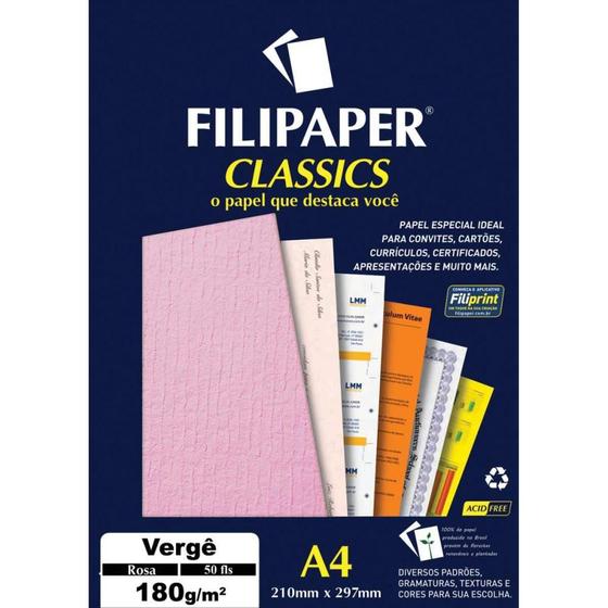 Imagem de Papel A4 Vergê Rosa 180G Caixa com 50 Folhas