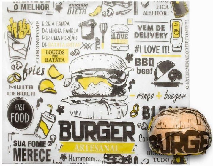 Imagem de Papel acoplado 100 folhas delivery embalar hamburguer lanche