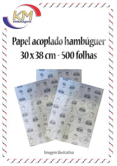Imagem de Papel acoplado hambúrguer 30x38 c/500 folhas - hambúguer, lanches, frios, sanduíches (7406)