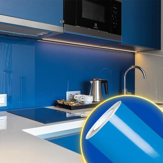 Imagem de Papel Adesivo Contact Azul 10 Metros Papel de Parede Autoadesivo Decoração Casa Sala Cozinha Móveis Painel Parede
