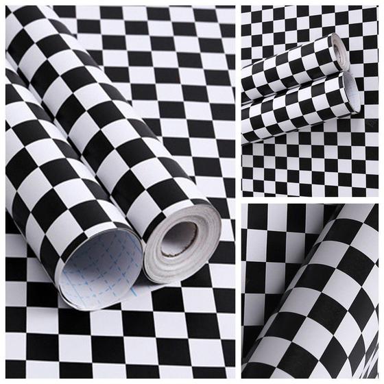Papel Adesivo Contact De Parede Xadrez Preto/Branco 45 Cm X 10 Metros Menor preço em Papel Adesivo Contact De Parede Xadrez Preto/Branco 45 Cm X 10 Metros