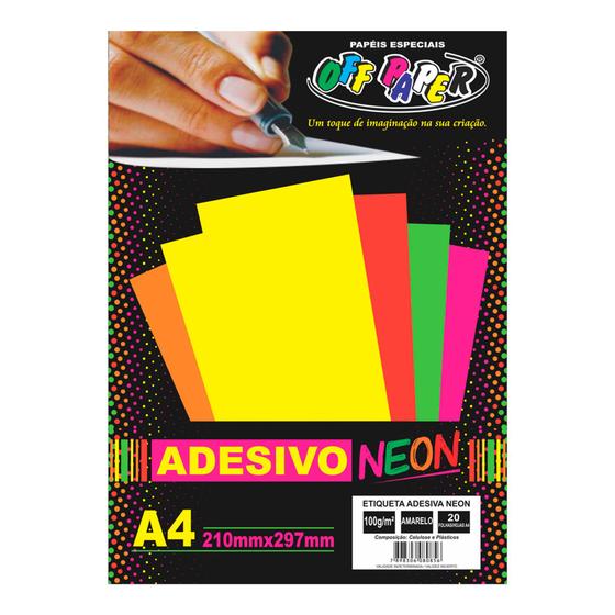 Imagem de Papel Adesivo Neon Amarelo A4 20 Folhas - Off Paper