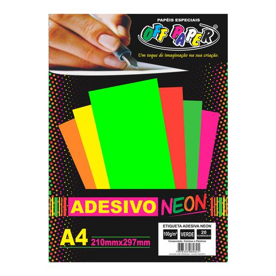 Imagem de Papel Adesivo Neon Verde A4 20 Folhas - Off Paper