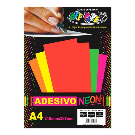 Imagem de Papel Adesivo Neon Vermelho A4 20 Folhas - Off Paper