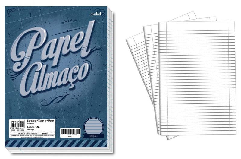 Papel Almaço Com Pauta Pautado Com Margem 20x27,5 100 Folhas - Credeal ...