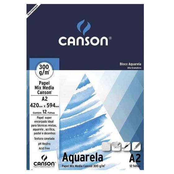 Imagem de Papel aquarela 12 fls A2 300g Canson