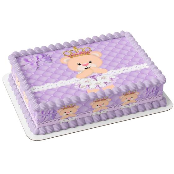 Imagem de Papel arroz e faixa para bolo festa aniversário surpresa comemoração  chá de bebê ursinha princesa lilás