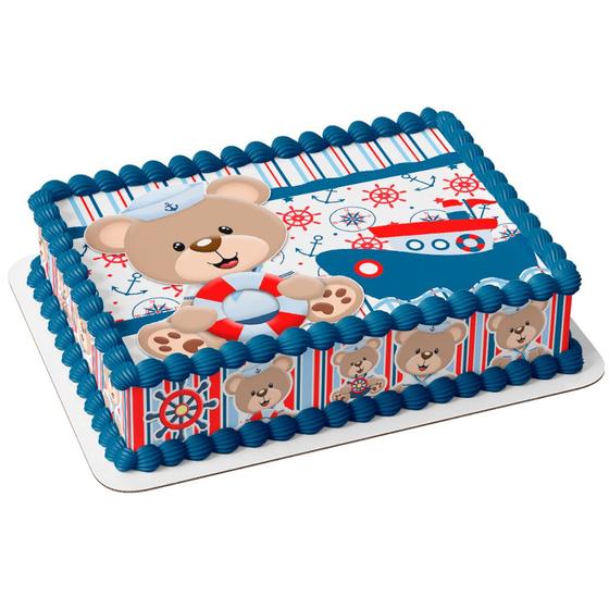 Imagem de Papel arroz e faixa para bolo festa aniversário surpresa comemoração  chá de bebê ursinho marinheiro náutico