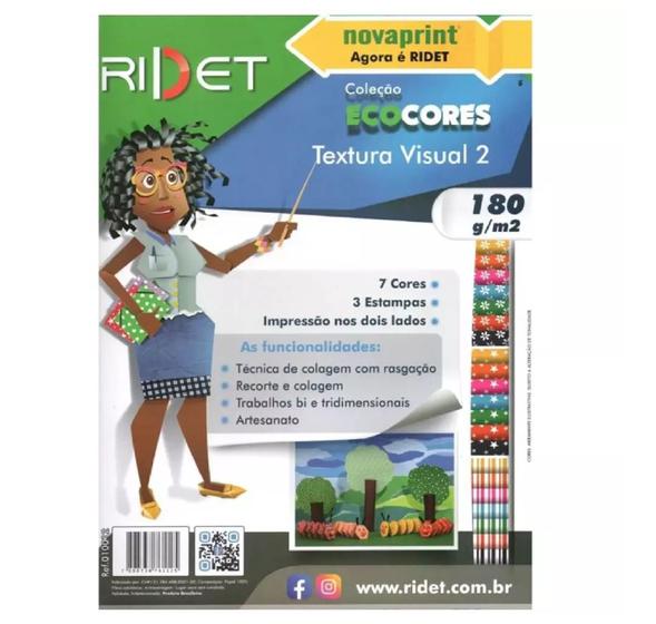 Imagem de Papel Bloco Ecocores A4 Textura Visual 2 7 Cores 3 Estampas 180g  36 folhas Frente e Verso