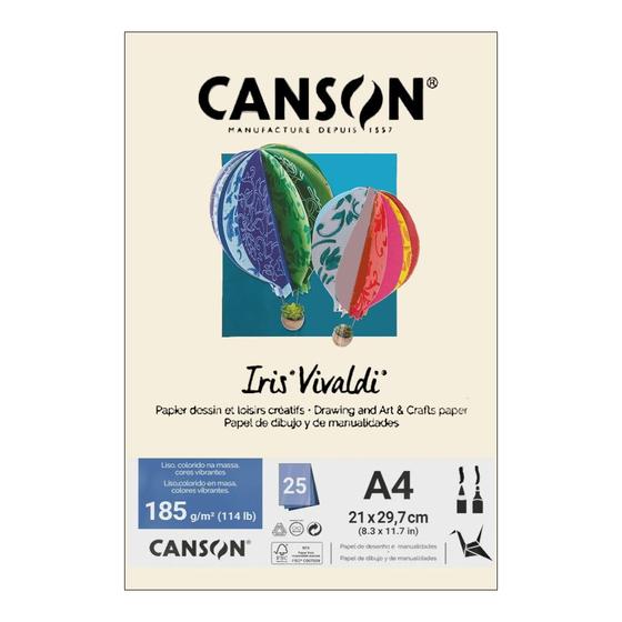 Imagem de Papel Canson A4 Iris Vivaldi 185g 25Fls - Escolha a Cor