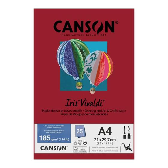 Canson Iris Vivaldi Farbpapier – DIN A3, 185 G/m², 25 Blatt In 5 Farben – Ideal Für Kunst, Druck & Basteln