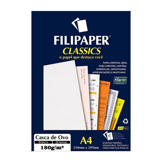 Imagem de Papel Casca De Ovo Branco A4 180G/M² Filipaper 50 Folhas