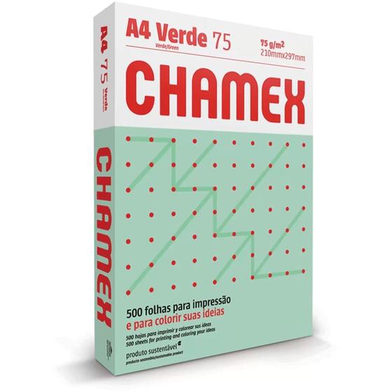 Papel Chamex A4 75g Colors 500 Folhas Verde com 10 Pacotes Menor preço em Papel Chamex A4 75g Colors 500 Folhas Verde com 10 Pacotes
