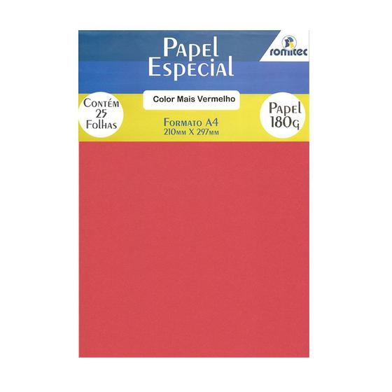 Imagem de Papel Color Plus Vermelho A4 210x297mm 180g Romitec 25Fls