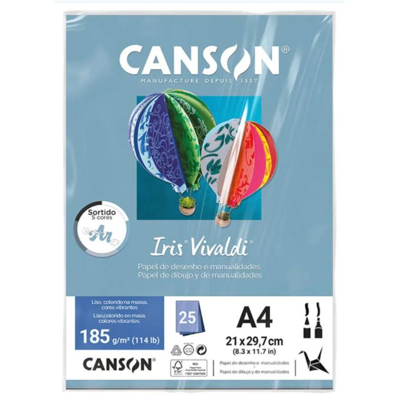 Canson Iris Vivaldi Farbiges Papier – A4, 185 G/m², Fuchsia, 50 Blatt, Glatt, Säurefrei, Für Zeichnen & Basteln