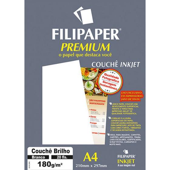 Papel Couchê A4 180g Premium Branco Com 20 - Filipaper - Papéis ...