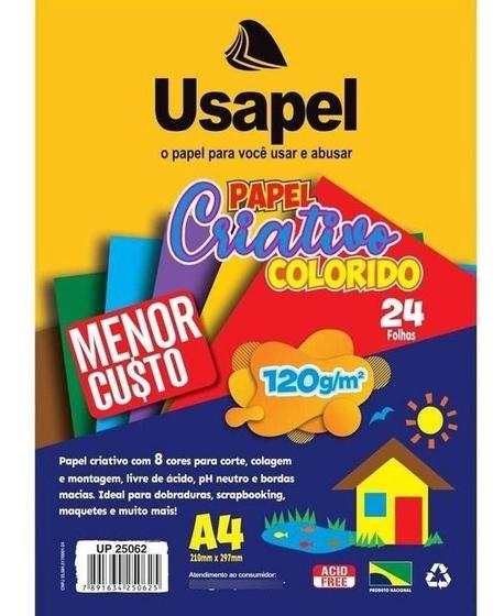 Imagem de Papel Criativo 120g A4 Neon 8 Cores Usapel com 24 Folhas para Projetos Escolares Scrapbook e Cartazes