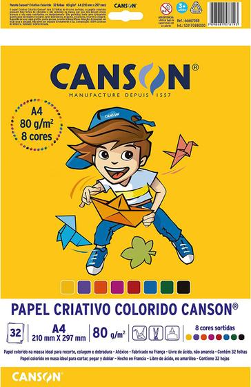 Imagem de Papel criativo A4 80g Canson 8 cores sortidas com 32 folhas