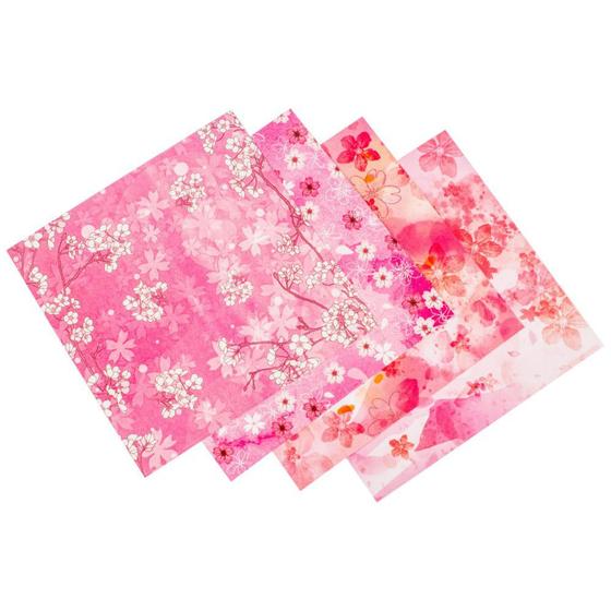 Imagem de Papel de Origami Dupla Face Rosa Flores Estampas Variadas 17x17cm - 50 unidades