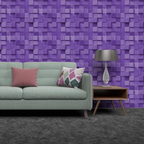 Imagem de Papel De Parede - 0,58 X 1,50M Blocos 3D Roxo