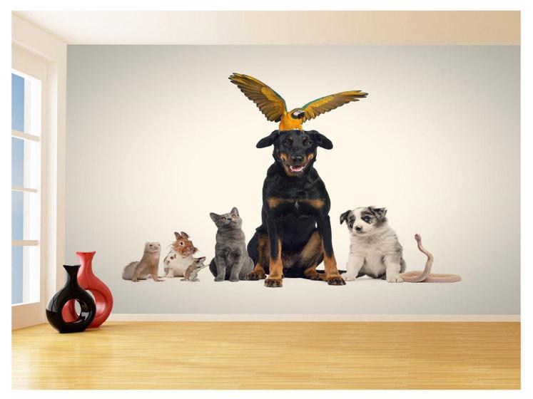 Imagem de Papel De Parede 3D Animais Cão Gato Arara Pet 3,5M Anm411