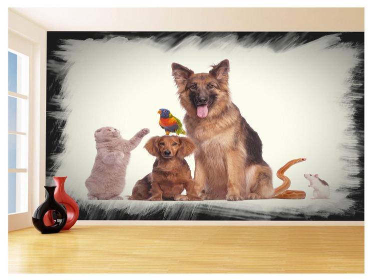 Imagem de Papel De Parede 3D Animais Cão Gato Petshop 3,5M Anm427