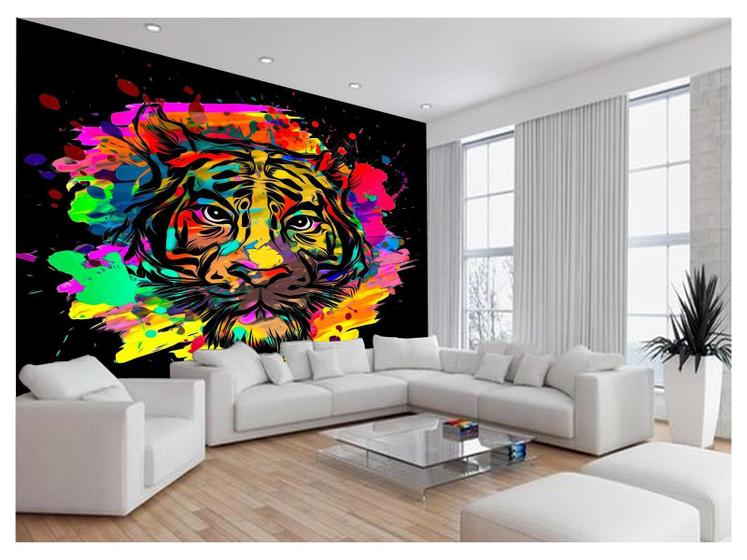 Imagem de Papel De Parede 3D Animais Tigre Rosto Arte Cor 3,5M Anm563