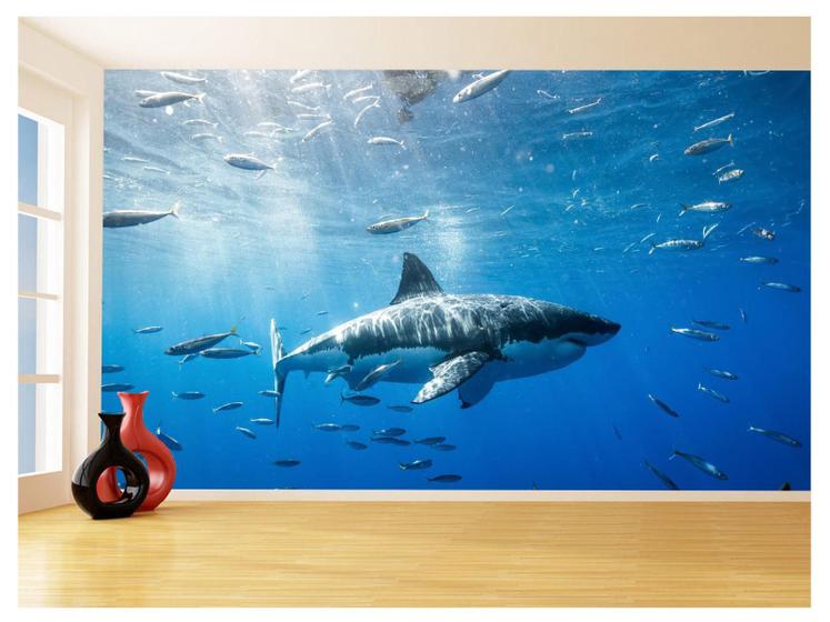 Imagem de Papel De Parede 3D Animais Tubarão Cardume Mar 3,5M Anm554