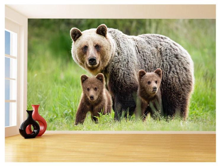 Papel De Parede 3D Animais Urso Dois Filhotes 3,5M Anm574 - Você Decora ...