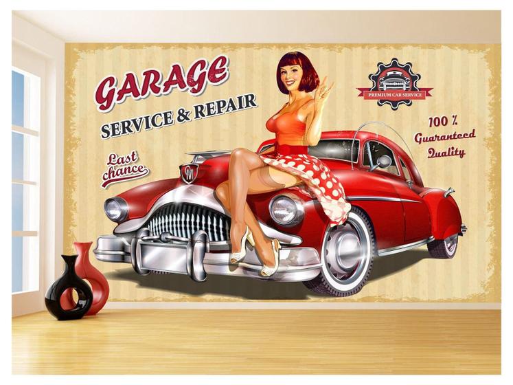 Imagem de Papel De Parede 3D Carro Antigo Hot Rod Pin Up 3,5M Cxr81