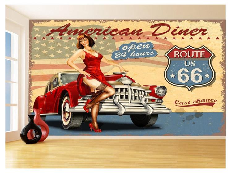 Imagem de Papel De Parede 3D Carro Antigo Hot Rod Pin Up 3,5M Cxr85