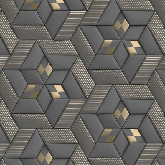 Imagem de Papel De Parede 3D Cinza E Dourado Geometrico Autocolante