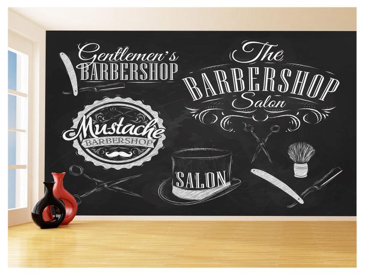 Imagem de Papel De Parede 3D Estilo Lousa Barbearia Logos 3,5M Lcb15