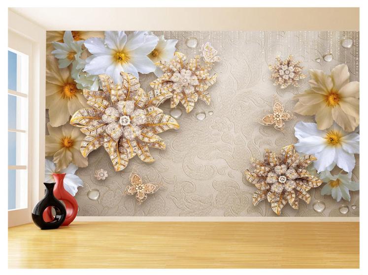 Papel De Parede 3D Floral Textura Sala Flores 3,5M Xfl327 - Você Decora ...