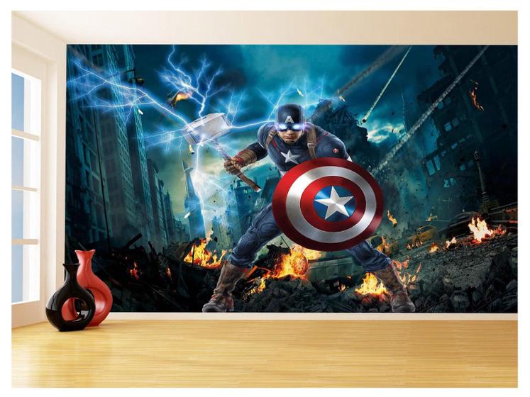 Imagem de Papel De Parede 3D Heróis Vingadores Capitão 3,5M Nhma124