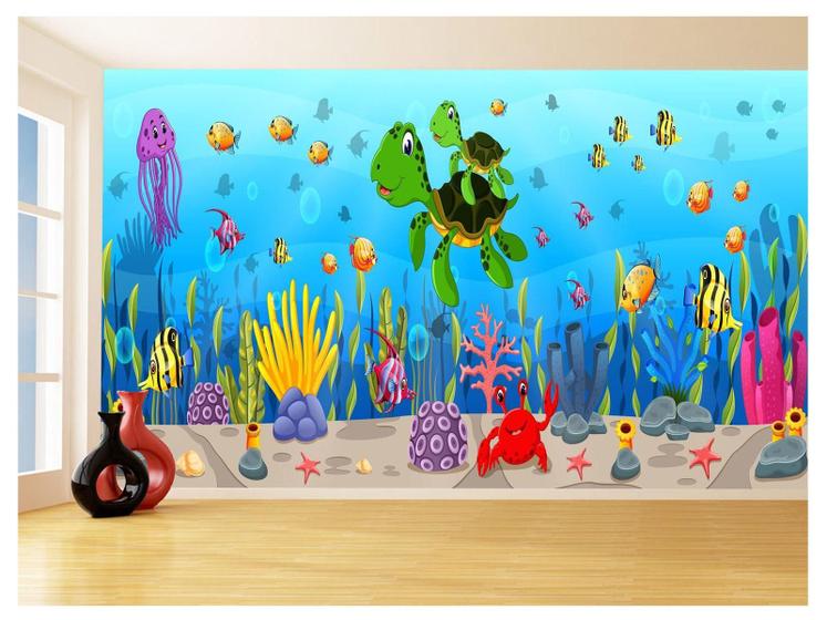 Imagem de Papel De Parede 3D Infantil Fundo Do Mar Peixes 3,5M Azs324