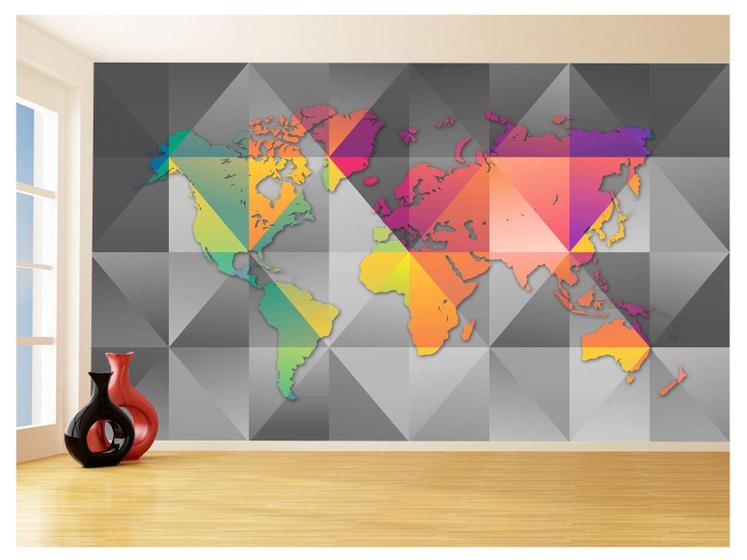 Imagem de Papel De Parede 3D Mapa Mundi Moderno Concreto 3,5M Nmu72