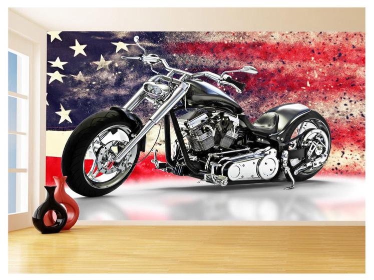 Imagem de Papel De Parede 3D Moto Custom Chopper Viagem 3,5M Bkm112