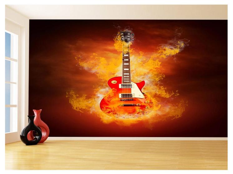 Imagem de Papel De Parede 3D Musica Guitarra Fogo Chamas 3,5M Mus44