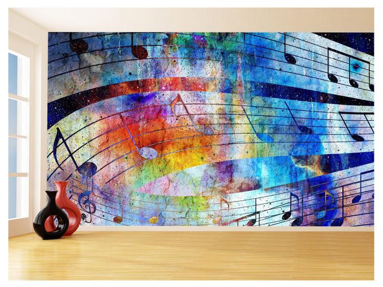 Imagem de Papel De Parede 3D Musica Notas Musicais Cores 3,5M Mus47