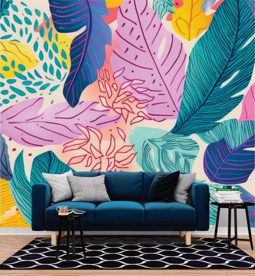 Imagem de Papel de Parede 3D Painel 2,5M Folhas Tropicais Decoradas Adesivo realista Lavável Auto Colante