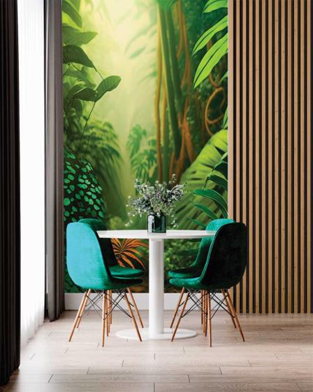 Imagem de Papel de Parede 3D Painel 2M Folha Floresta Tropical Vivo Jadim Realista Auto Colante Lavável