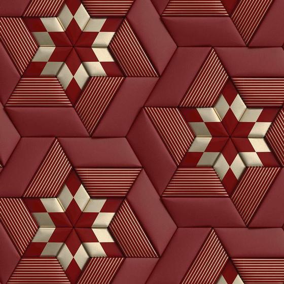 Imagem de Papel De Parede 3D Vermelho E Dourado Geometrico Autocolante