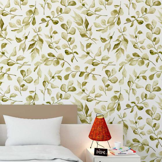 Imagem de Papel de Parede 9M Adesivo Flores inglês 3d  Verde Claro Estilo Figueira Auto Colante Realista
