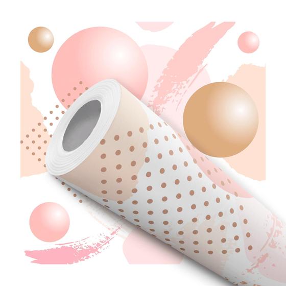 Imagem de Papel de Parede Adesivo Abstrato Branco Rosa Dourado Bolas Círculos Moderno Quarto Sala de Estar